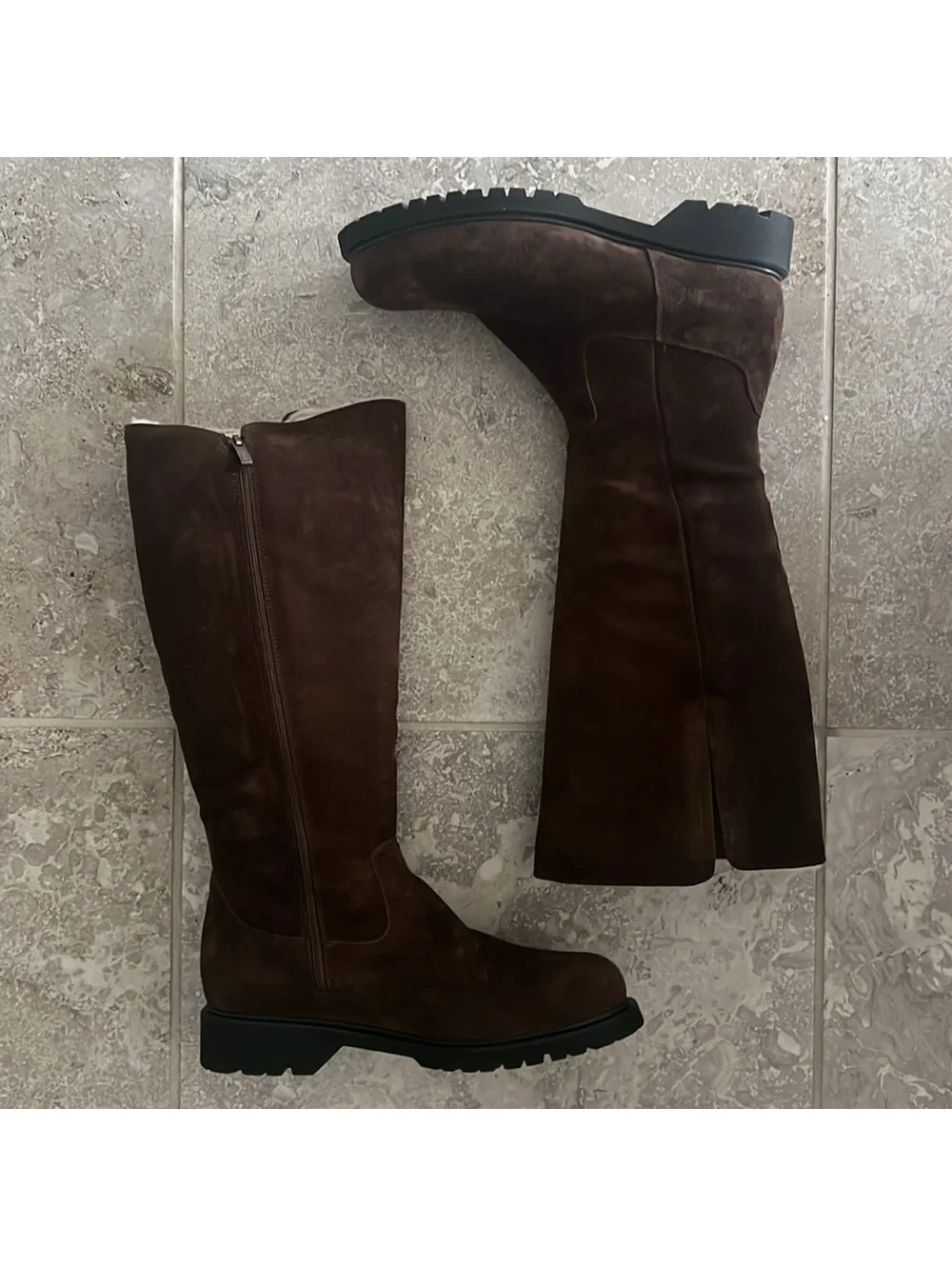 La Canadienne Helene Shearling-Lined Suede Boots in Brown, NWT, Size 11